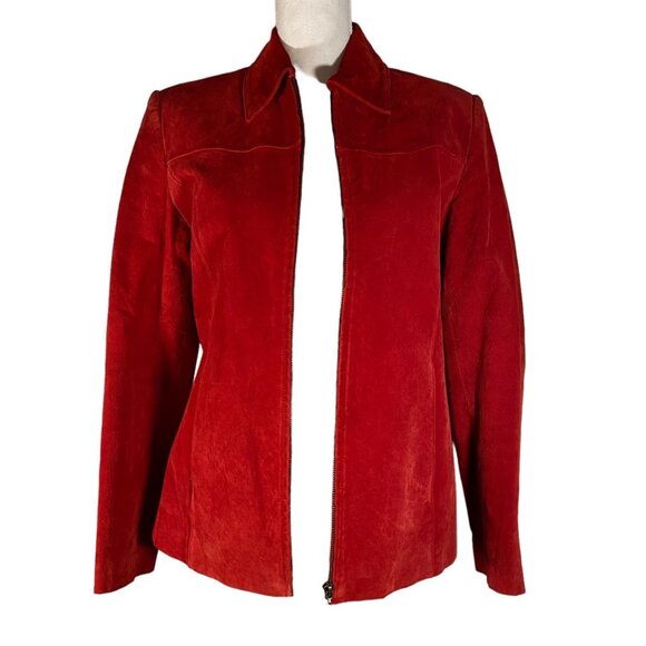 Pritti Kristen Blake Woman Shacket Jacket Red Genuine Leather Small Pockets - Picture 3 of 10